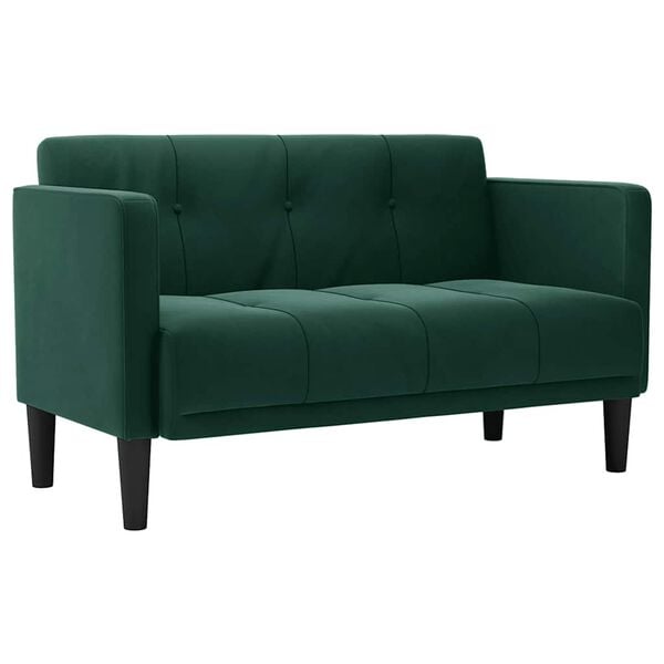 vidaXL Sofa dwuosobowa Ciemnozielona 111 cm Aksamit