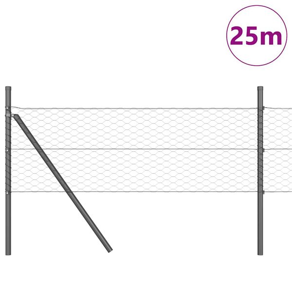 vidaXL Słupek ogrodzeniowy. Szary 25 x 0,4 m (siatka 36 mm) Stal i PVC