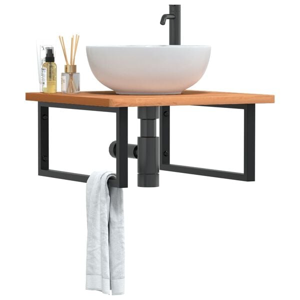 vidaXL P&oacute;łka ścienna pod umywalkę, stal i lite drewno bukowe