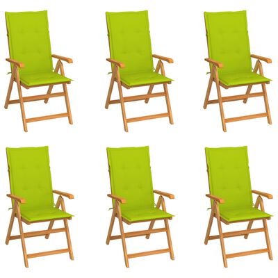vidaXL Krzesła ogrodowe, 6 szt., jasnozielone poduszki, drewno tekowe