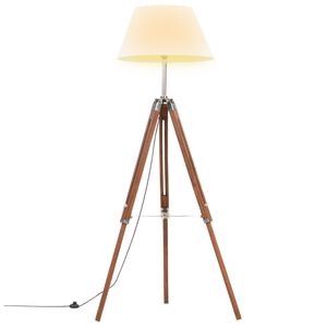 vidaXL Lampa podłogowa na tr&oacute;jnogu, brązowo-biała, tek, 141 cm
