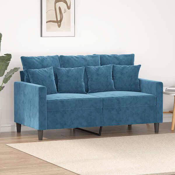 vidaXL Sofa 2-osobowa, niebieski, 120 cm, tapicerowana aksamitem