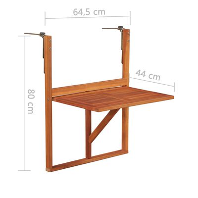 vidaXL Wiszący stolik balkonowy, 64,5x44x80 cm, lite drewno akacjowe