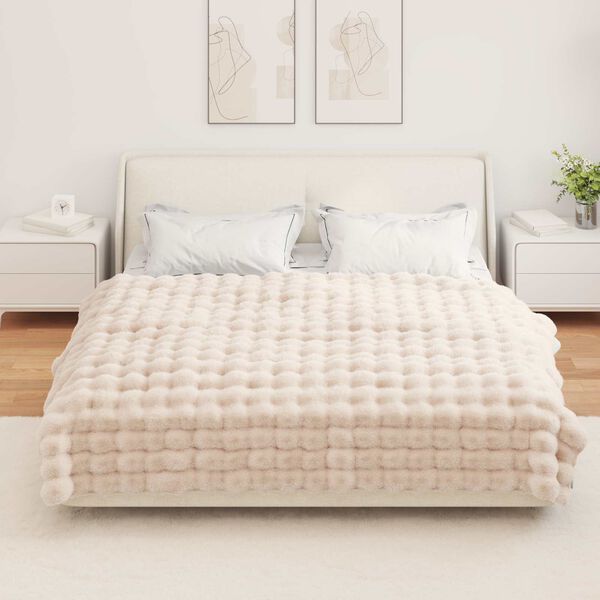 vidaXL Koc z futra sztucznego kr&oacute;lika Olite 4 pcs Beżowy 150 x 220 cm