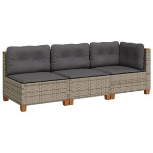 vidaXL 3-osobowa sofa ogrodowa z poduszkami, szara, polirattan