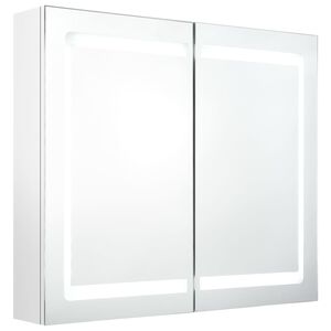 vidaXL Szafka łazienkowa z lustrem i LED, lśniąca biel, 80x12x68 cm