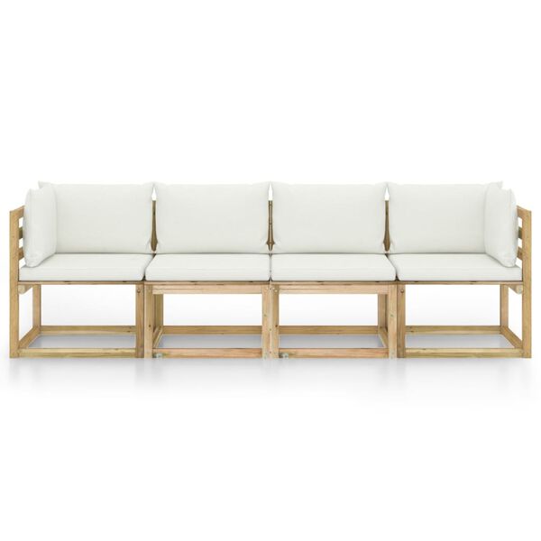vidaXL 4-osobowa sofa ogrodowa z kremowymi poduszkami