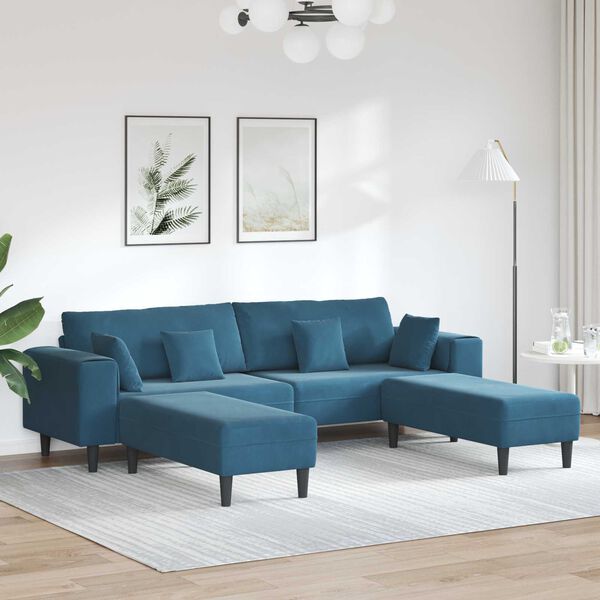 vidaXL Sofa 3 pcs Niebieski 250 x 188 x 76 cm Aksamit