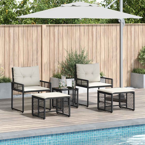 vidaXL Zestaw Mebli Ogrodowych z poduszką 5 pcs Czarny i Biały