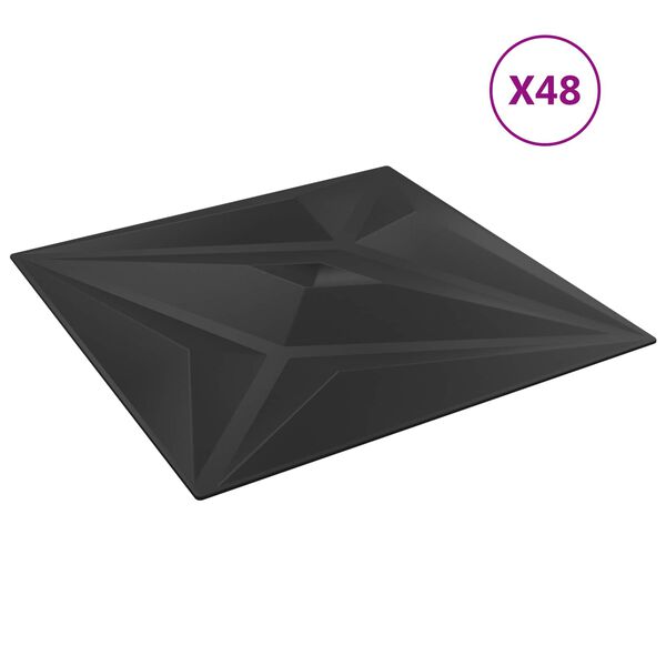 vidaXL Panele ścienne 48 pcs Czarna gwiazda 50 x 50 cm Pianka XPS