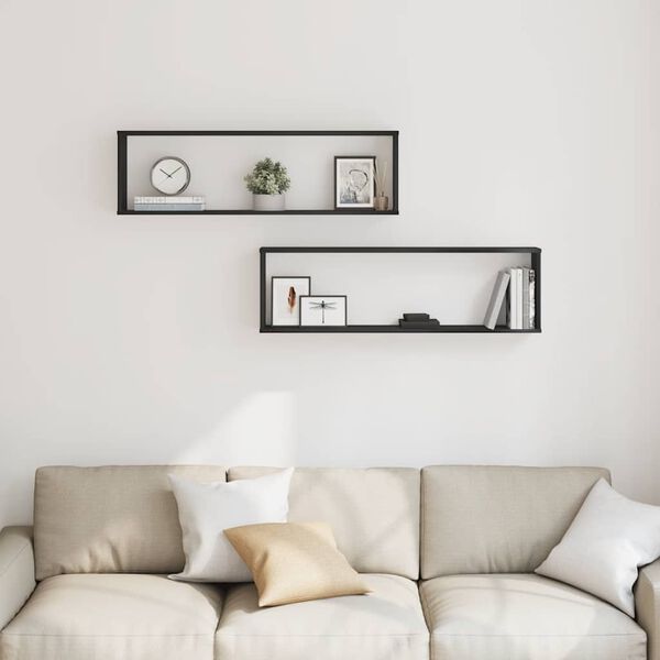 vidaXL P&oacute;łki ścienne Cube 2 szt. Czarny dąb 100x15x30 cm