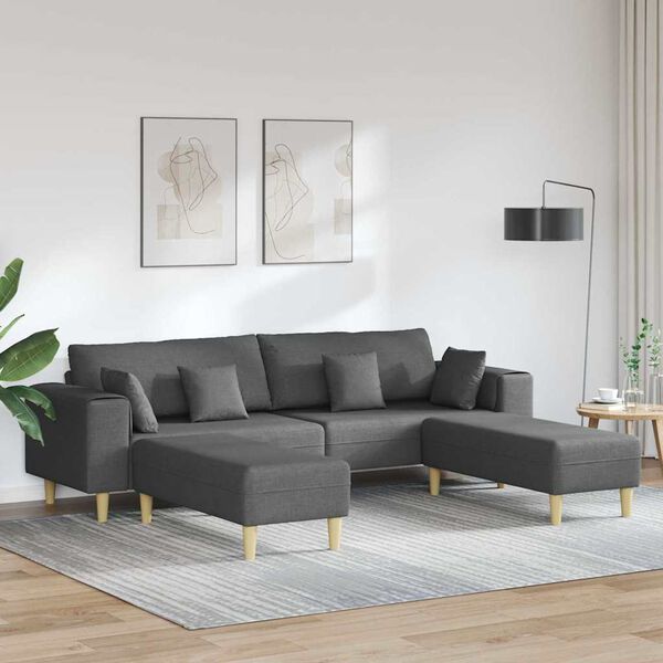 vidaXL Sofa materiałowa z poduszką Ciemnoszary 208 cm tkanina