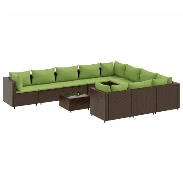 vidaXL 11-cz. zestaw mebli ogrodowych z poduszkami, brązowy, rattan PE