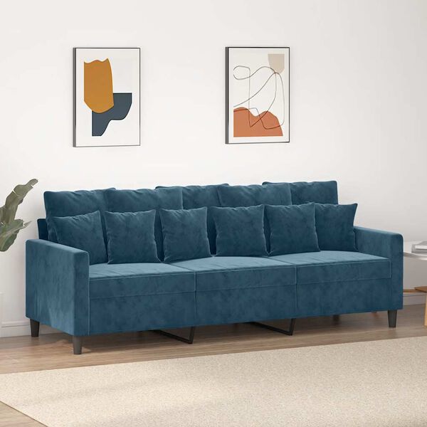 vidaXL Sofa 3-osobowa, niebieski, 180 cm, tapicerowana aksamitem