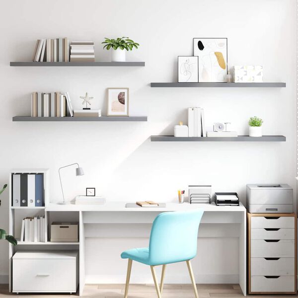 vidaXL P&oacute;łki ścienne, 4 szt., szare, 120x23,5x3,8 cm, MDF