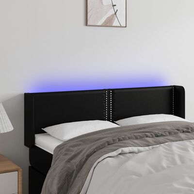 vidaXL Zagłówek do łóżka z LED, czarny, 147x16x78/88cm, sztuczna skóra
