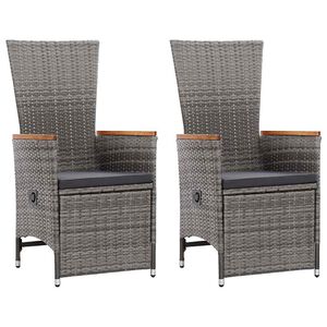 vidaXL Rozkładane krzesła ogrodowe 2 szt., poduszki, rattan PE, szare