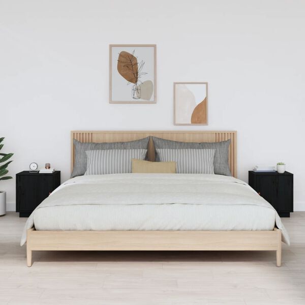 vidaXL Szafki nocne, 2 szt., czarne, 40x34x45 cm, lite drewno sosnowe