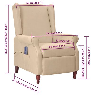 vidaXL Rozkładany fotel masujący, kolor taupe, obity mikrofibrą