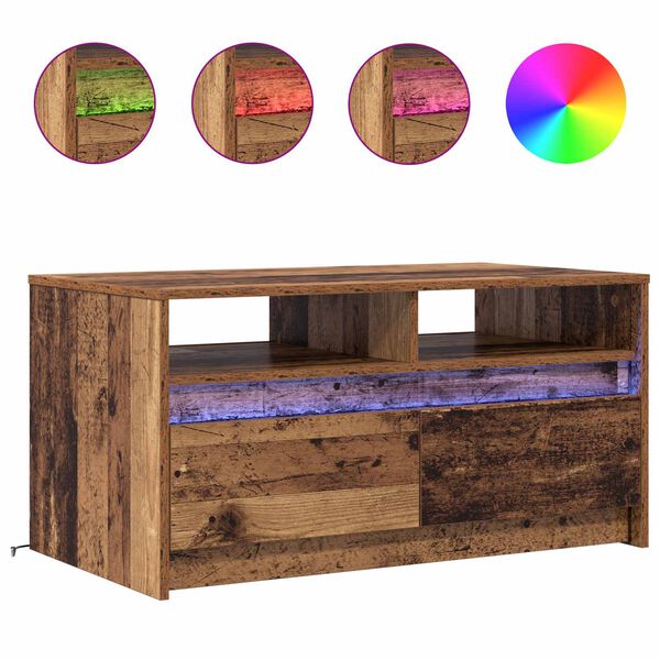 vidaXL Stolik kawowy Ze LED Lights Stare drewno 90 x 50 x 45 cm