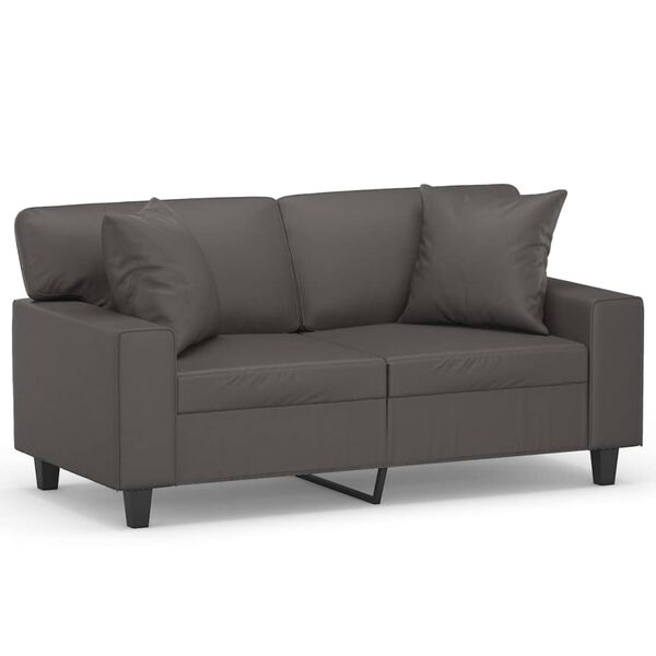 vidaXL 2-osobowa sofa z poduszkami, szara, 120 cm, sztuczna sk&oacute;ra