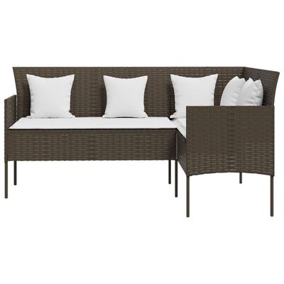 vidaXL Sofa w kształcie litery L z poduszkami, rattan PE, brązowa
