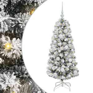 vidaXL Sztuczna choinka z zawiasami 150 LED Zielony i Biały 120 cm