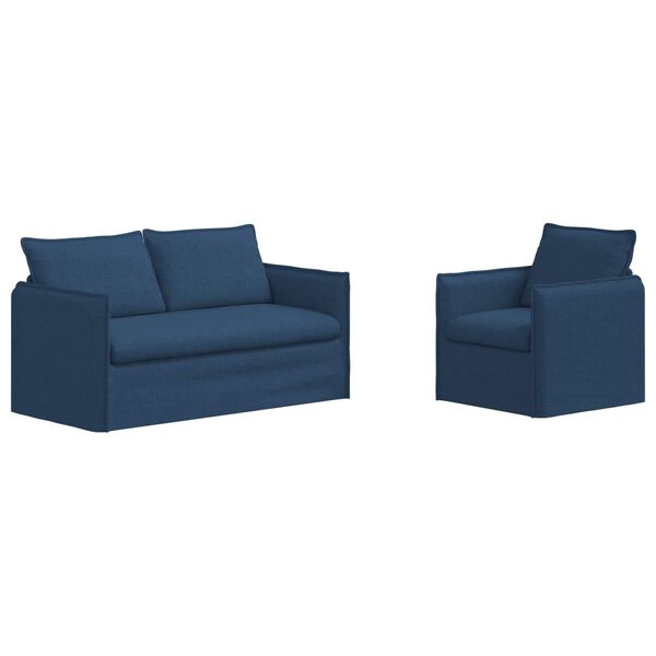 vidaXL Sofa 2 pcs Niebieski 196 x 82 x 85 cm tkanina