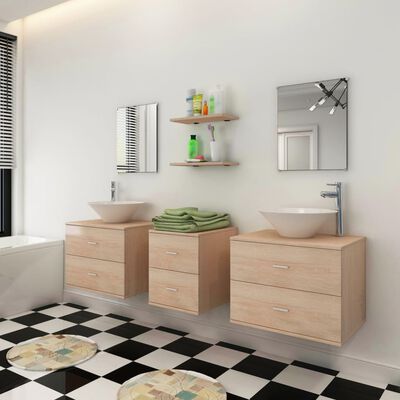 vidaXL Zestaw do łazienki z umywalką, 7 elementów, beżowy
