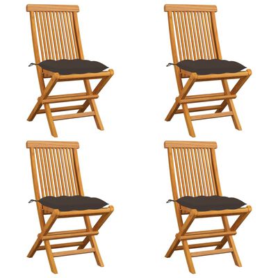 vidaXL Krzesła ogrodowe, poduszki taupe, 4 szt., lite drewno tekowe