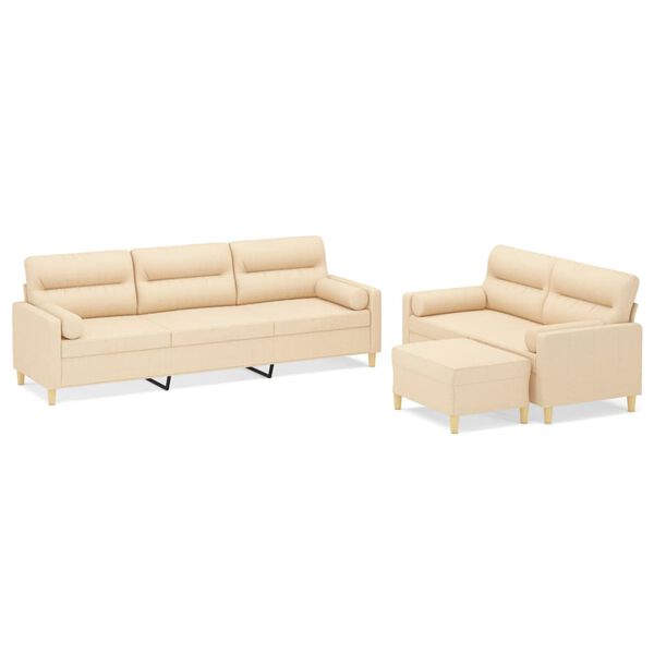 vidaXL 3-częściowy komplet wypoczynkowy z poduszkami, kremowy, tkanina