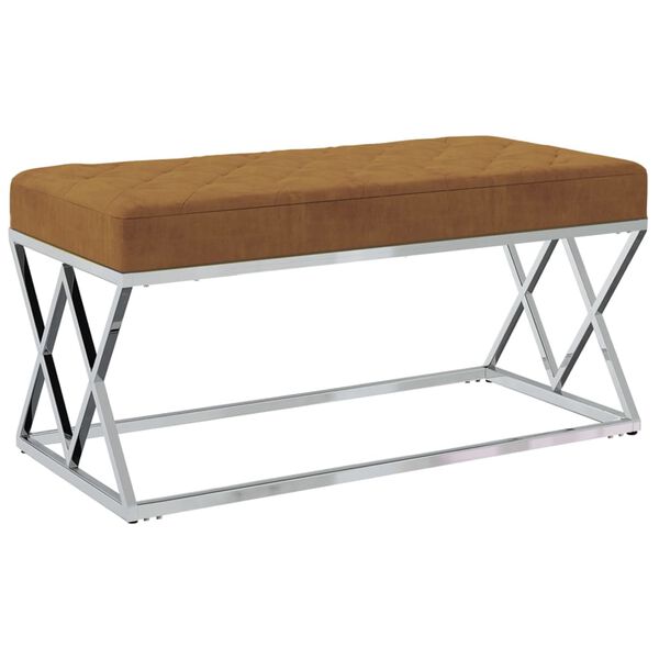 vidaXL Ławka, brązowa, aksamit i stal nierdzewna