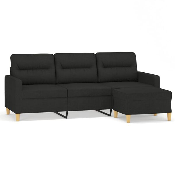 vidaXL 3-osobowa sofa z podn&oacute;żkiem, czarna, 180 cm, tkaniną