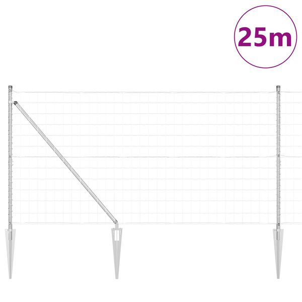 vidaXL Ogrodzenie z słupkiem Srebrny 1,2 x 25 m Stal
