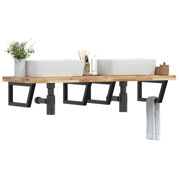 vidaXL P&oacute;łka ścienna pod umywalkę, stal i lite drewno akacjowe