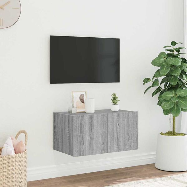 vidaXL Ścienna szafka TV z LED, szary dąb sonoma, 60x35x31 cm