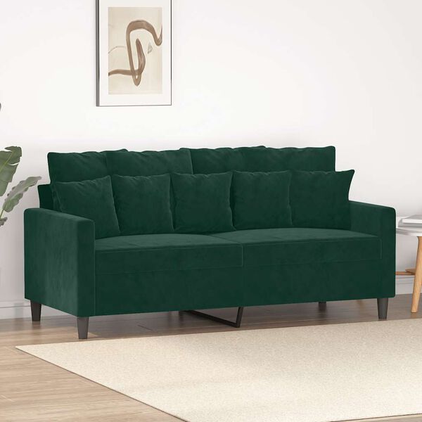 vidaXL Sofa 2-osobowa, ciemnozielona, 140 cm, tapicerowana aksamitem