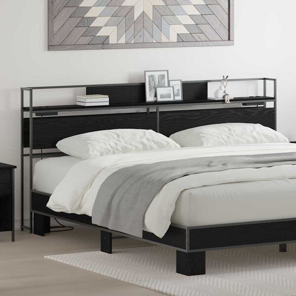 vidaXL Zagł&oacute;wek do przechowywania z p&oacute;łką Czarny dąb 180 cm