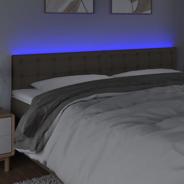 vidaXL Zagł&oacute;wek do ł&oacute;żka z LED, taupe, 180x5x78/88 cm, tkanina