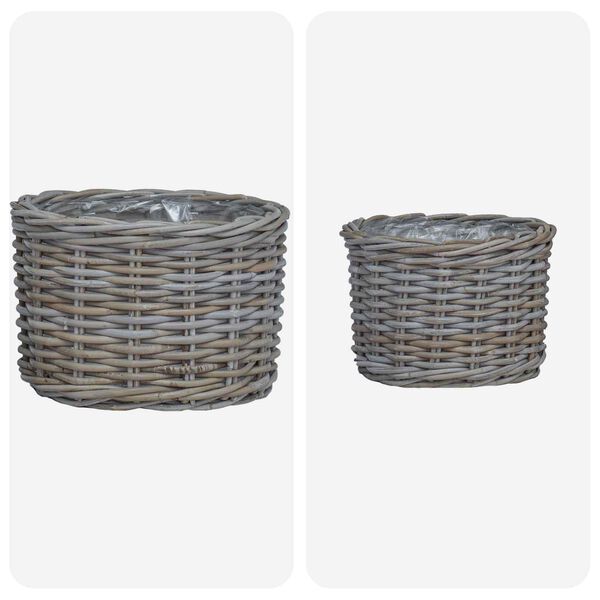 vidaXL Kosz na rośliny z przechowywaniem 2 pcs Szary Rattan Kubu