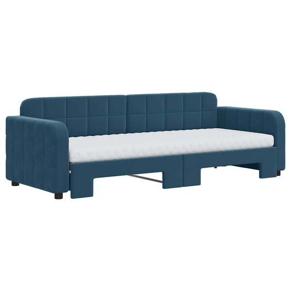 vidaXL Sofa rozsuwana z materacami, niebieska, 80x200 cm, aksamit