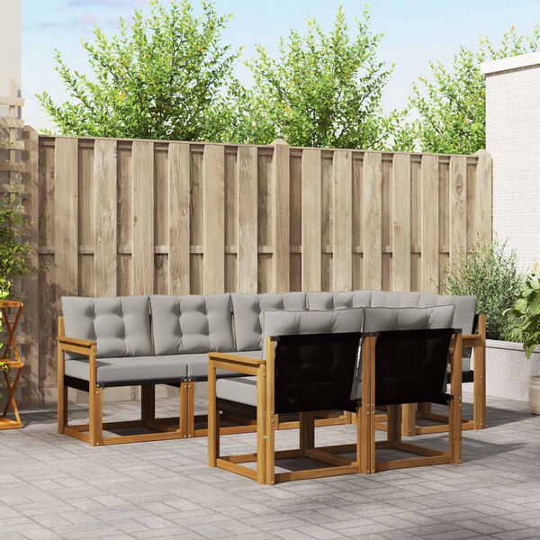 vidaXL Zestaw sof na zewnątrz z poduszką 7 pcs Naturalny i Jasny Szary