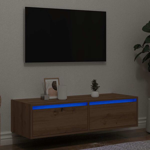 vidaXL Szafka pod TV z oświetleniem LED, dąb artisan, 100x35,5x25 cm