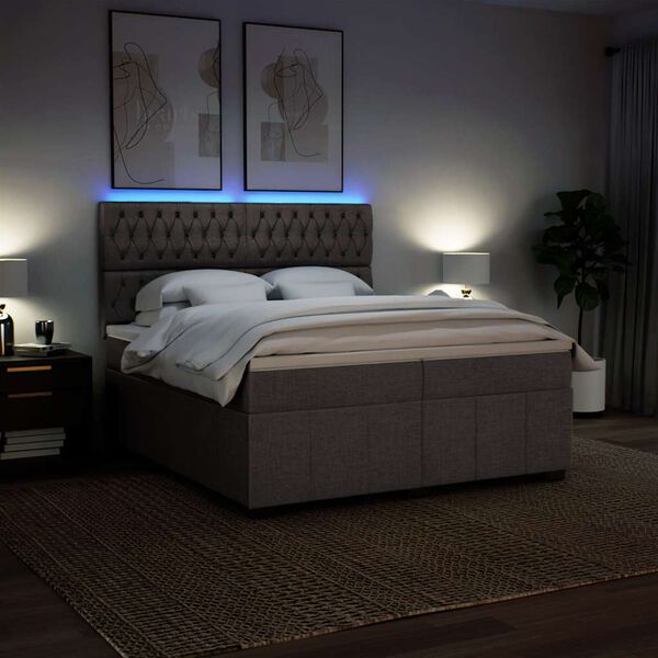 vidaXL Ł&oacute;żko kontynentalne z materacem, taupe, tkanina, 200x200 cm