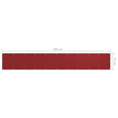 vidaXL Parawan balkonowy, czerwony, 75x500 cm, tkanina Oxford