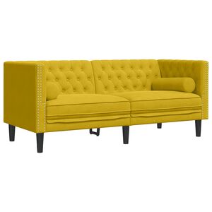 vidaXL Sofa Chesterfield z wałkami, dwuosobowa, ż&oacute;łta, aksamit