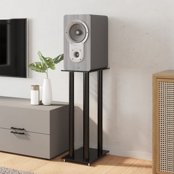 vidaXL Stojaki pod głośniki, 2 szt., czarne, szkło hartowane, 4 słupki