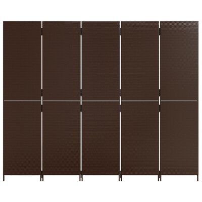 vidaXL Parawan 5-panelowy, brązowy, polirattan