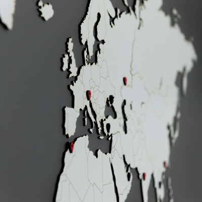 MiMi Innovations Drewniana mapa świata Luxury, biała, 130x78 cm