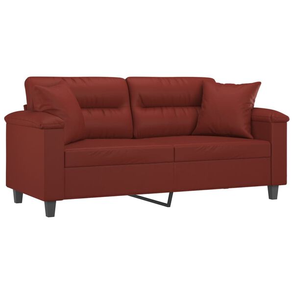 vidaXL 2-osobowa sofa z poduszkami, bordowa, 140 cm, sztuczna sk&oacute;ra